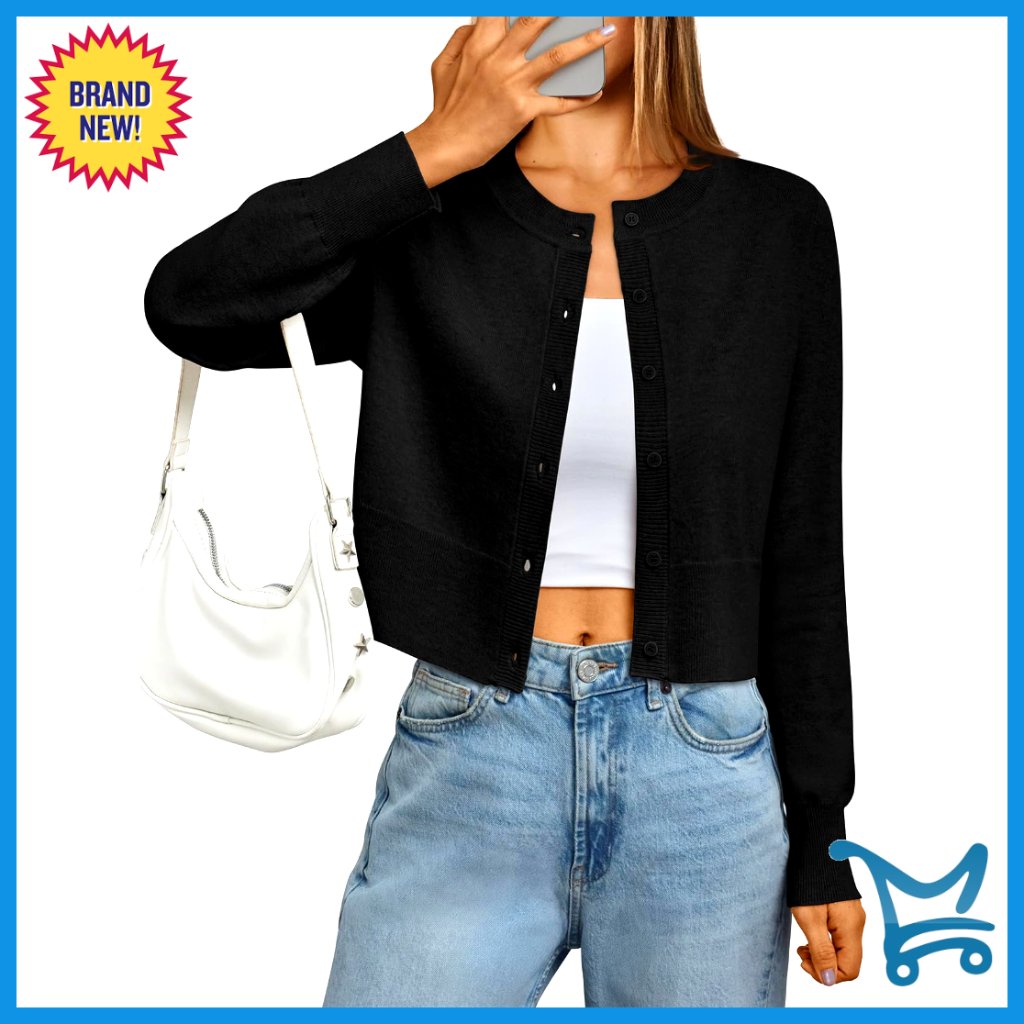 Cropped Lightweight Cardigan Sweater Crew Neck Summer Spring Outfit